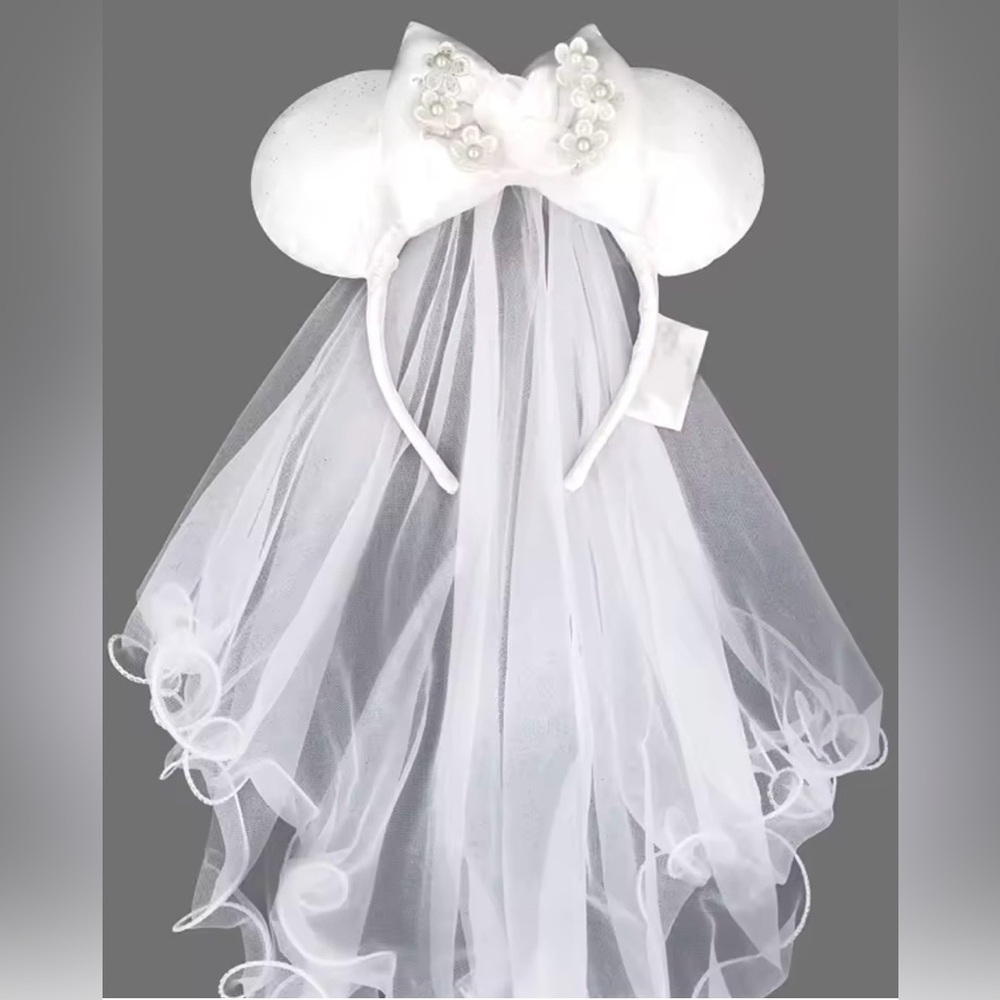 Wedding Floral Mouse Ears Headband with Veil